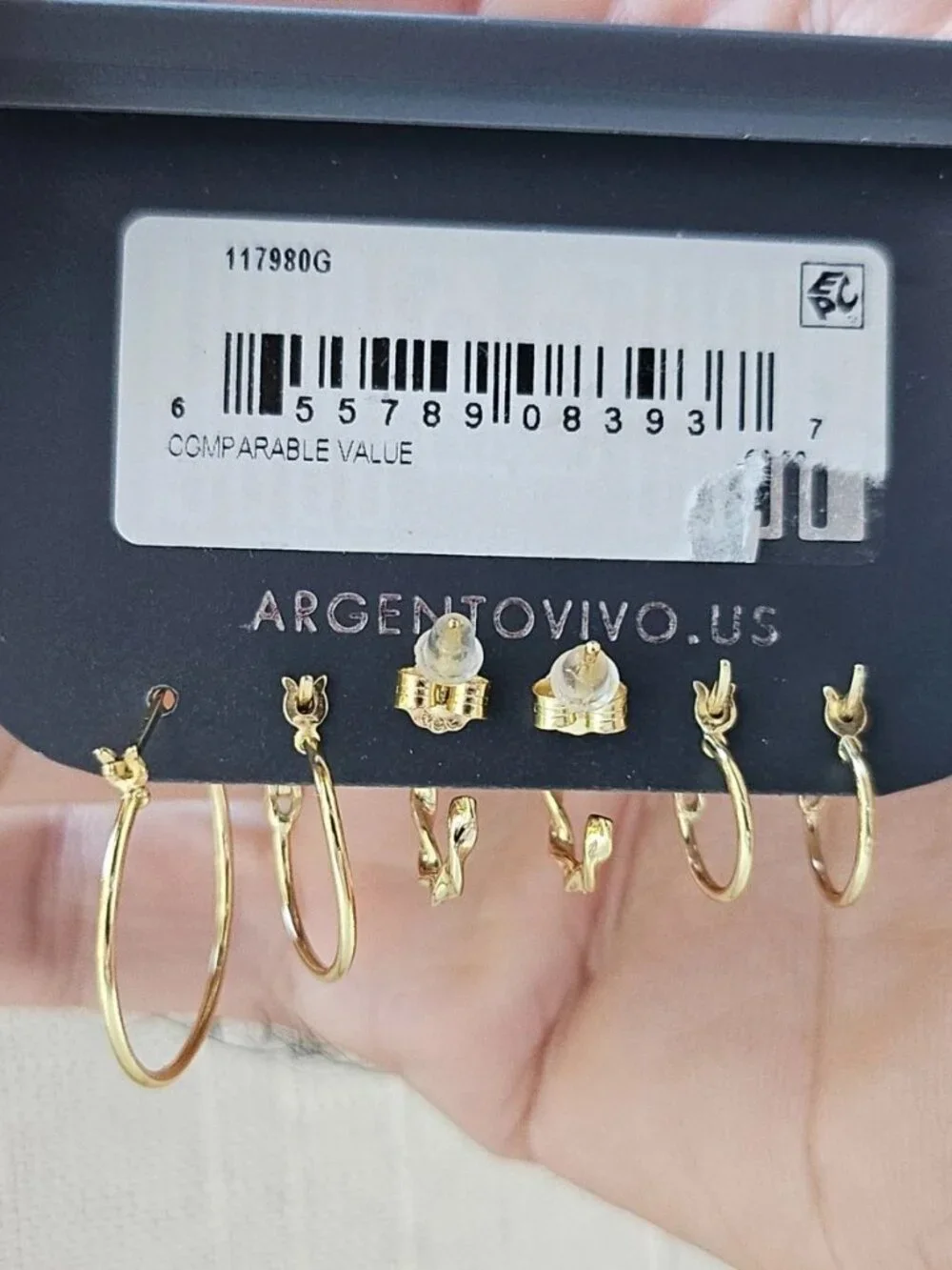 Argento Vivo Women Earrings Gold Plated over Sterling silver Jewelry Set of 3